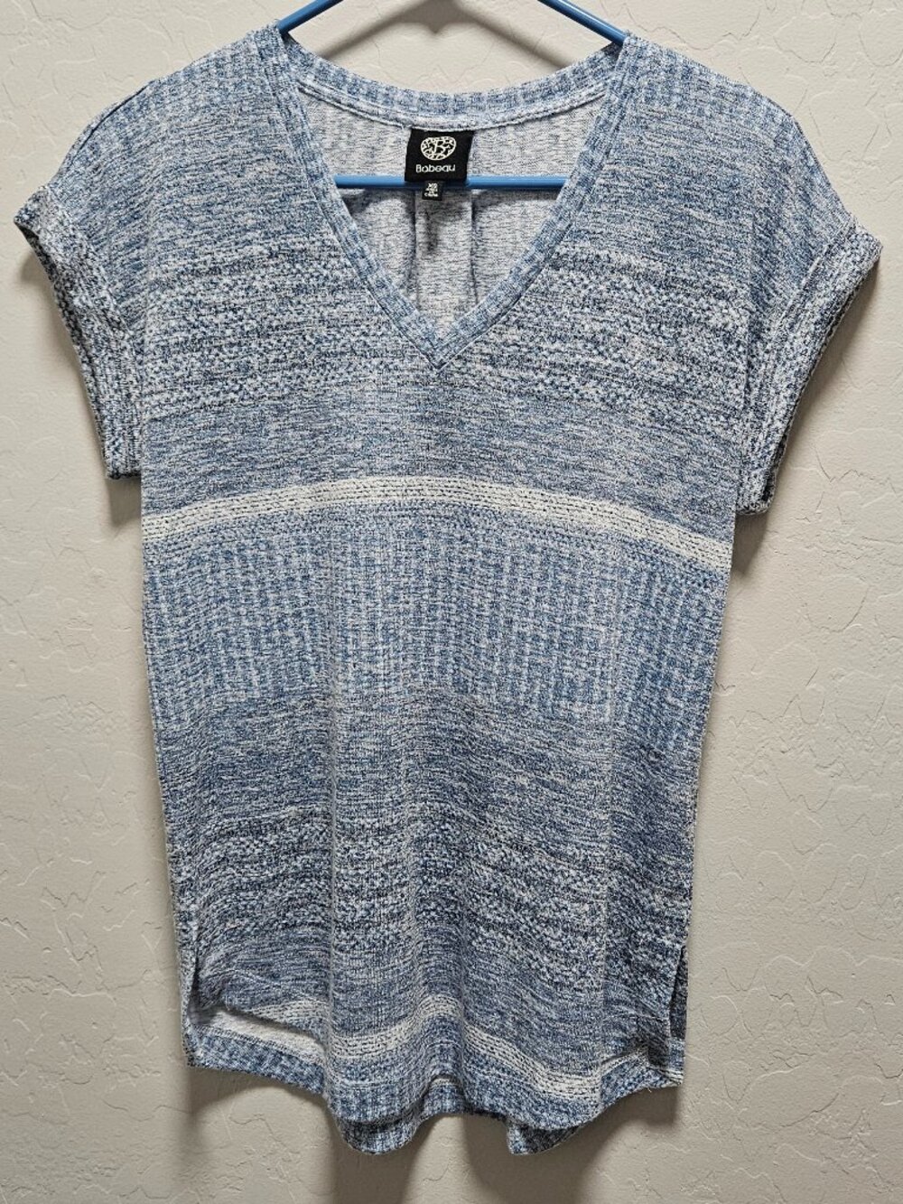 Bobeau Blue Marl Knit V-Neck Cuffed Sleeve Top XS Stitch Fix
